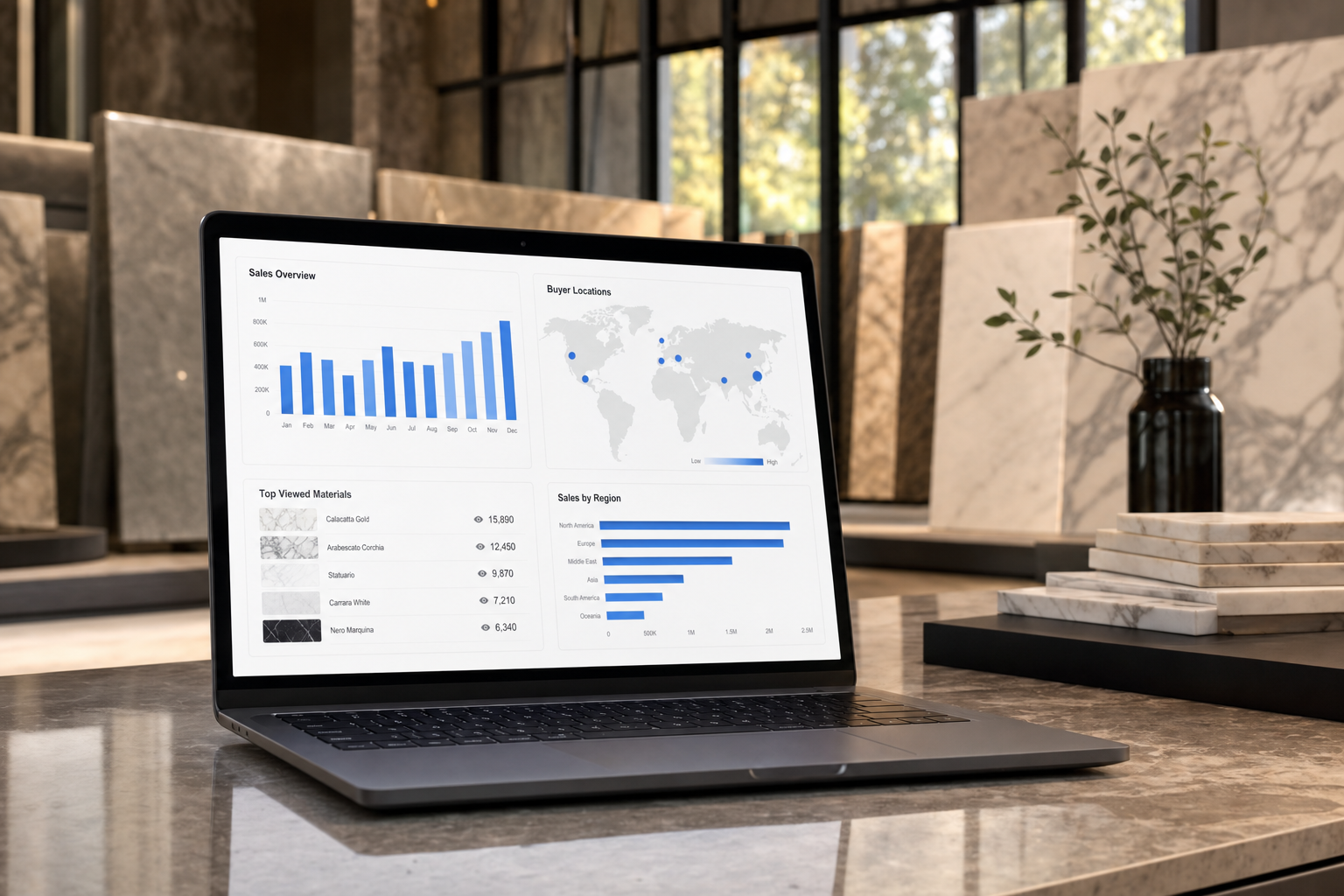 Statistiche clienti e vendite di un’azienda lapidea nel CRM di iBlocky